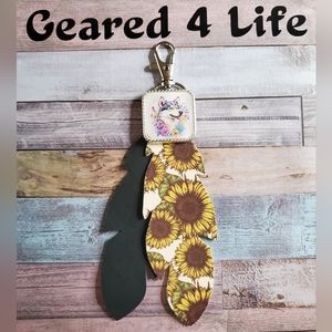 Husky Dog Handmade feather purse charm Keychain husky lover gift